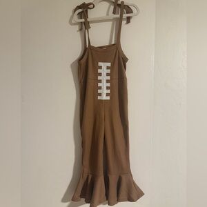 Brown Sleeveless Football Romper with White Detail